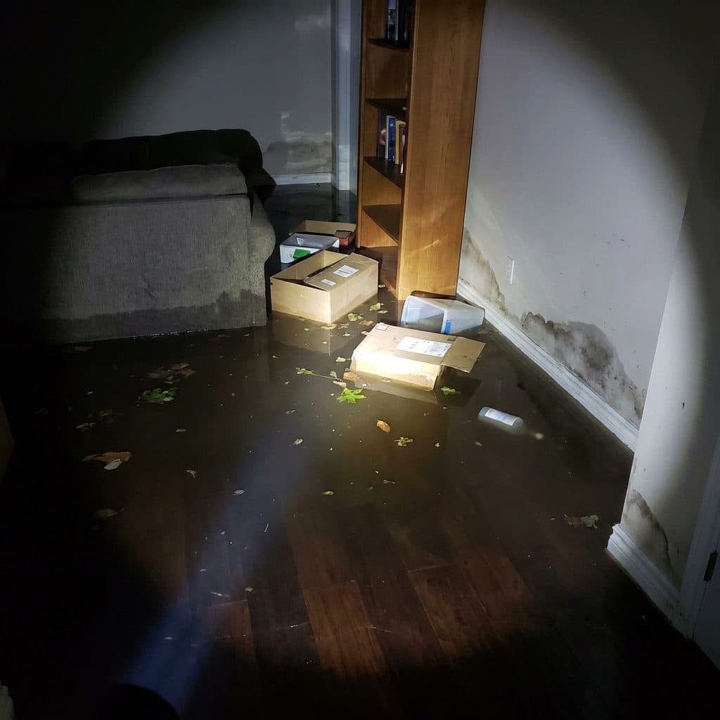 Flooded interior water extraction and structural drying, before and after, before