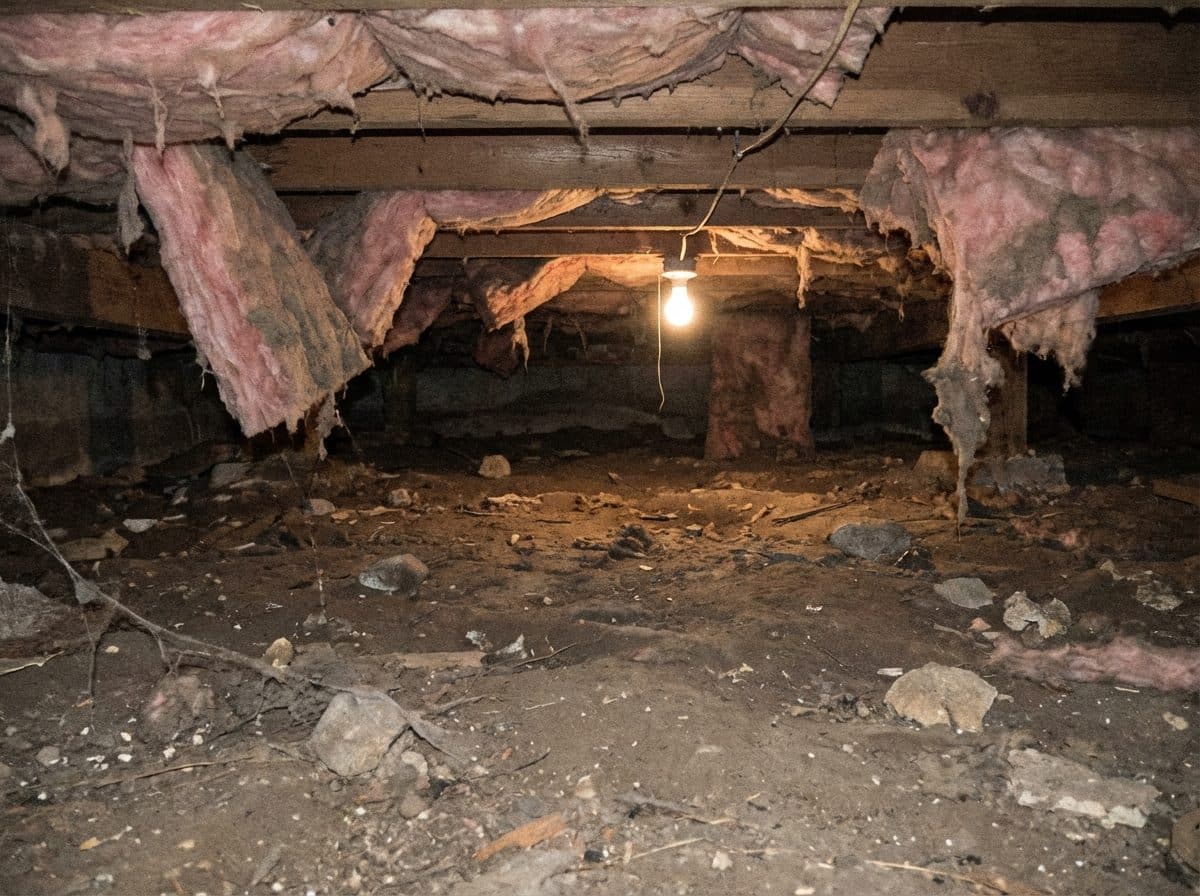 Real crawl space conditions documented in a Deerfield MA home before IICRC S520 cleanup