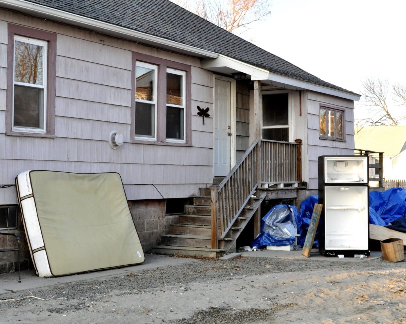 A Connecticut shoreline property flooded during the October 2012 Superstorm Sandy coastal surge, a representative FEMA photo of the event that reached 7.934 feet at the New London gauge nearest Mystic.