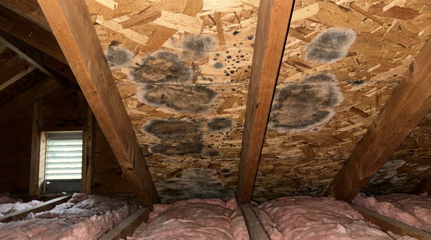 Mold inside a farm outbuilding conversion in Deerfield Massachusetts before IICRC S520 remediation