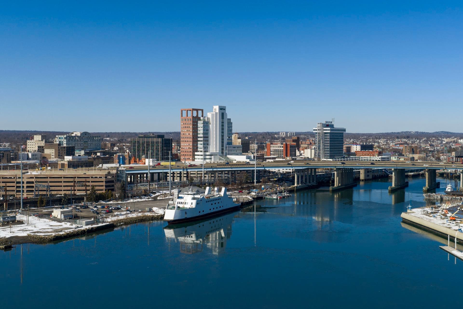 Bridgeport, Connecticut harbor and downtown skyline served by Green Restoration.