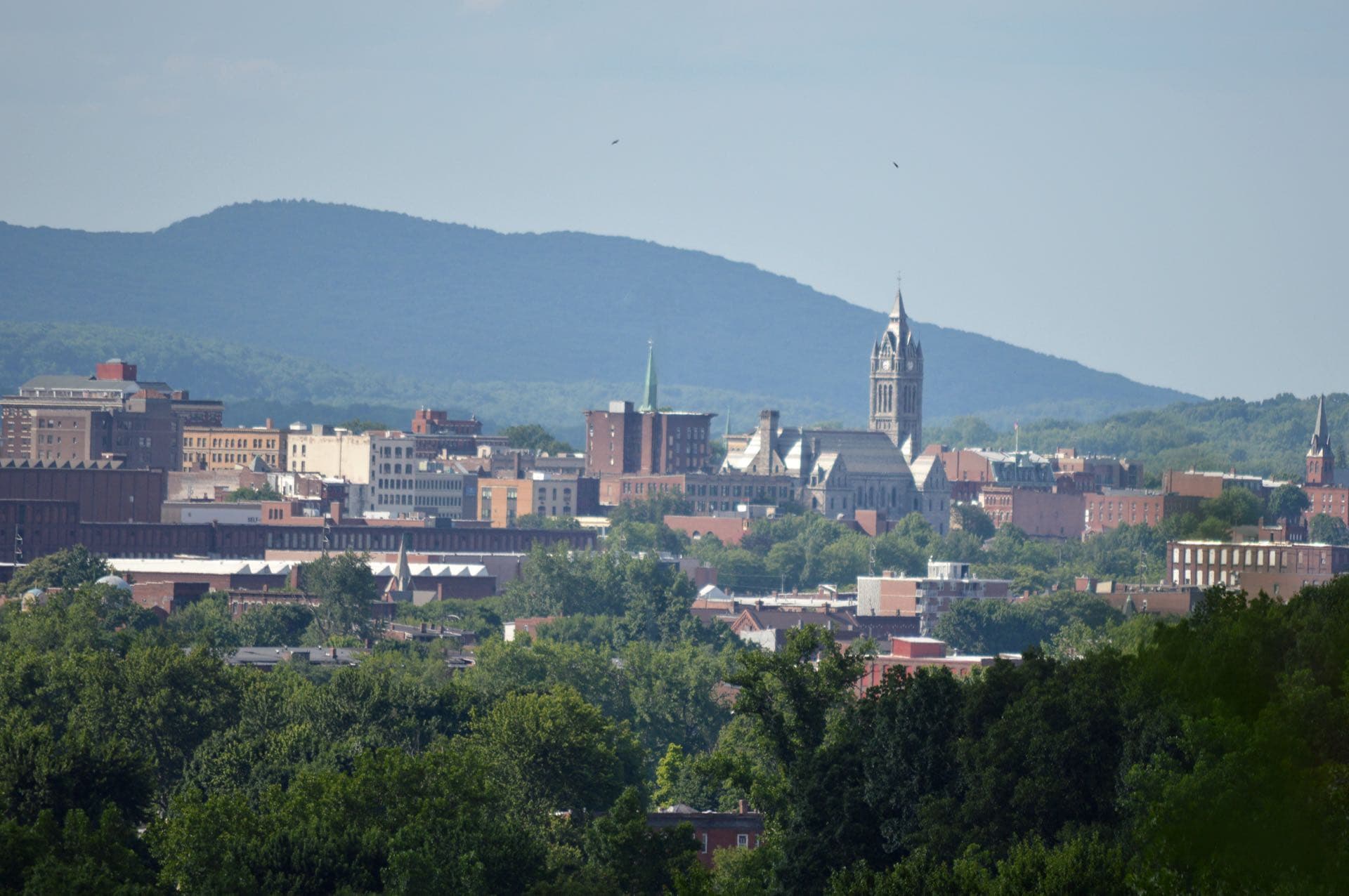 Holyoke, Massachusetts skyline and canal-district mills served by Green Restoration.