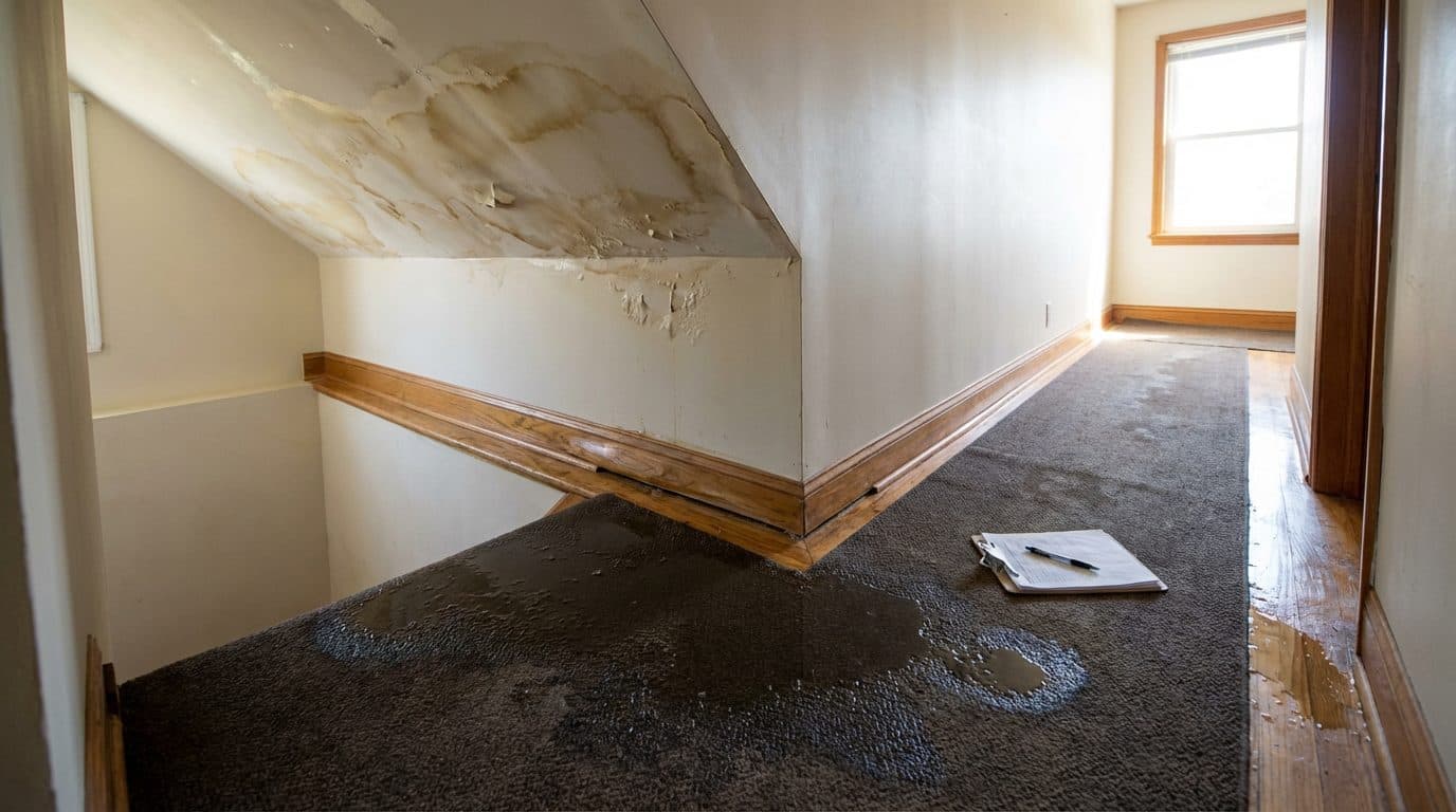 Restoration crew extracting standing water from a flooded structural area