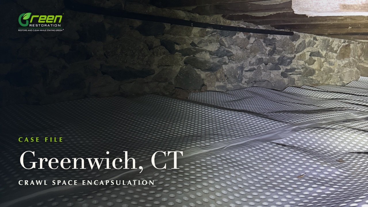 Greenwich CT sunroom crawl space encapsulation case file, fieldstone foundation sealed